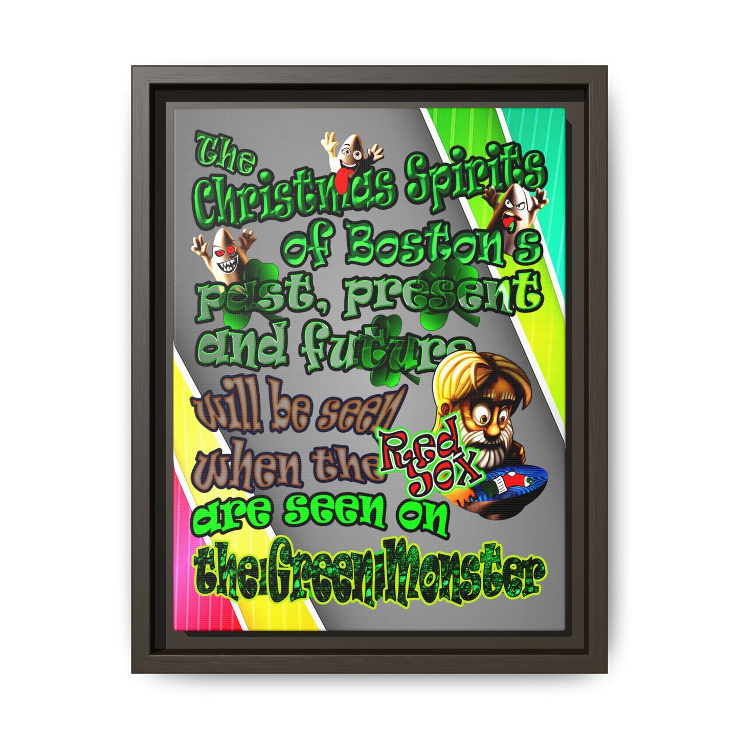 christmas spirits of boston - framed canvas art (rainbow split)