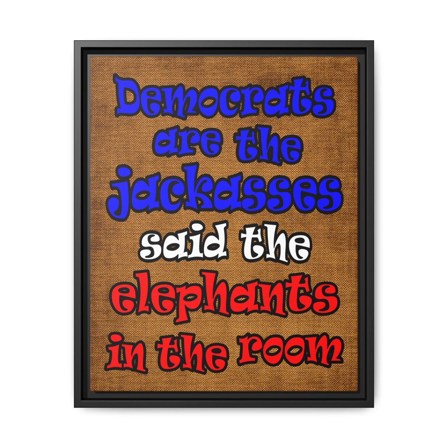 donkeys and elephants - framed canvas art (brown papyrus)