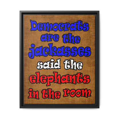 donkeys and elephants - framed canvas art (brown papyrus)