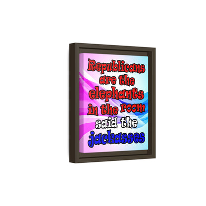 donkeys and elephants - framed canvas art (light blue-pink wave)