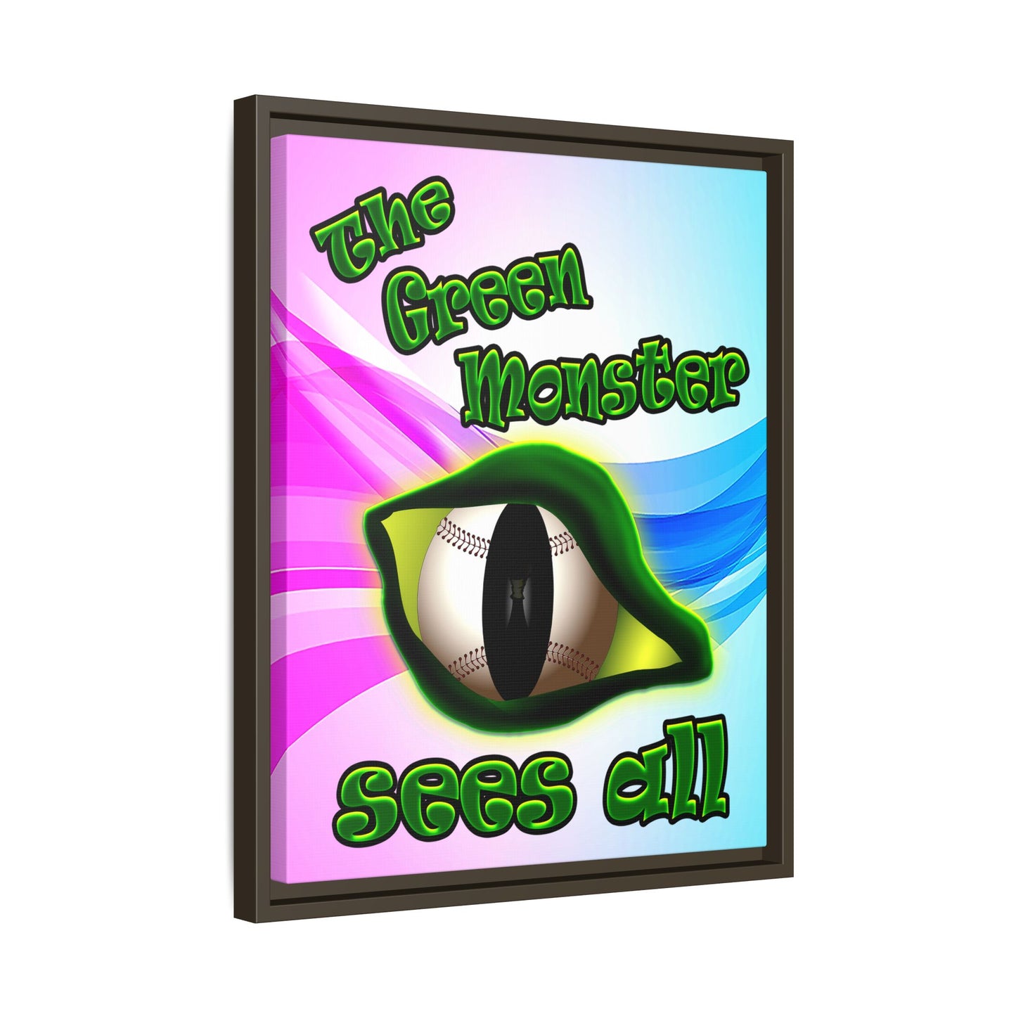green monster - framed canvas art (light blue-pink wave)