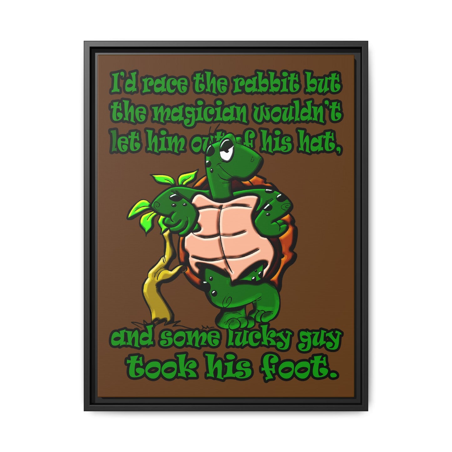 turtle race - framed canvas art (brown)