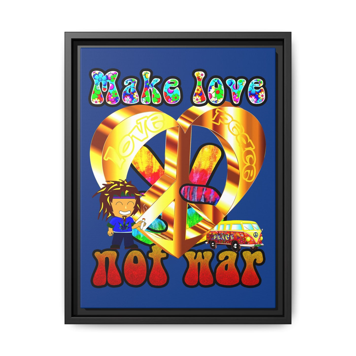love peace - framed canvas art (dark blue)