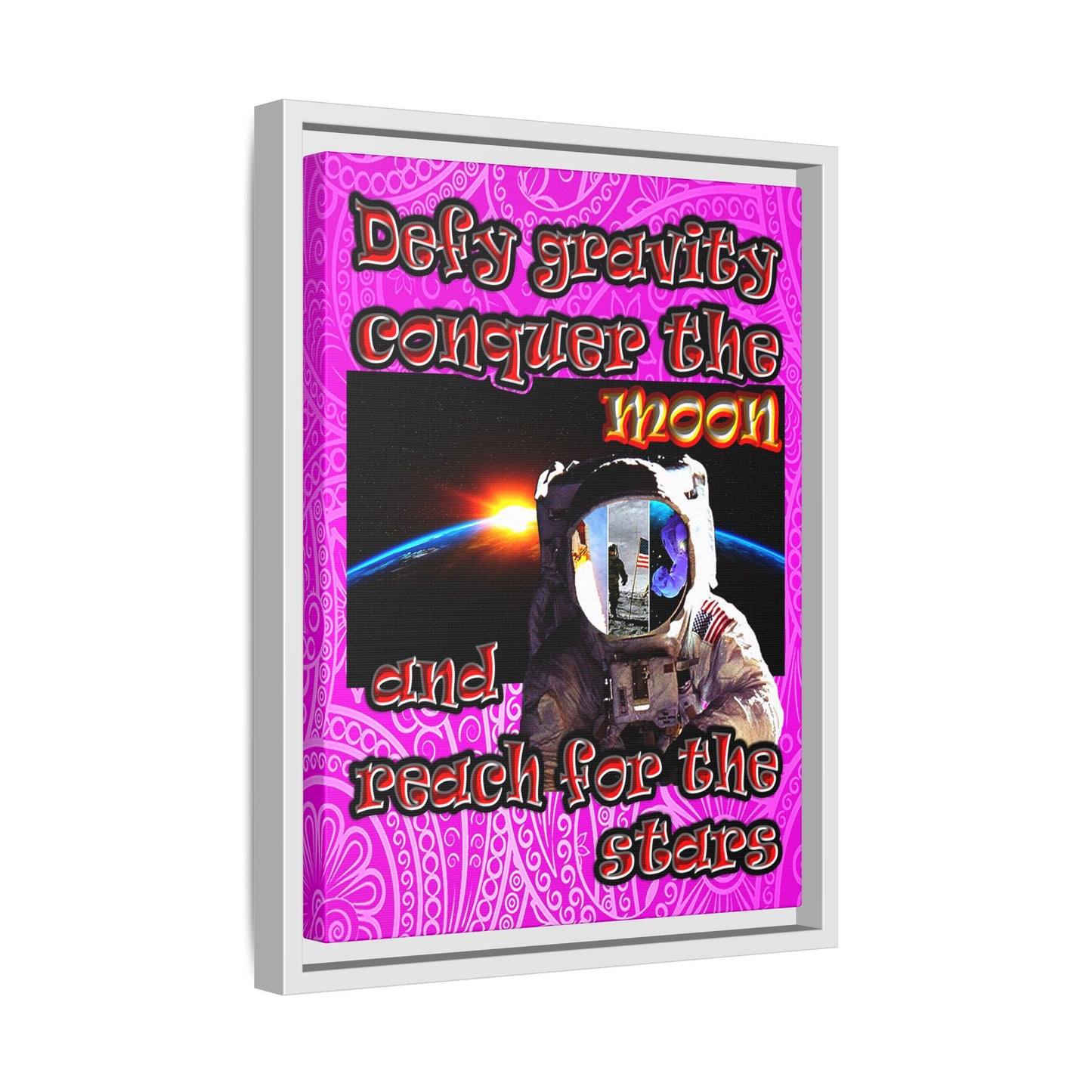defy conquer reach - framed canvas art (pink swirl)