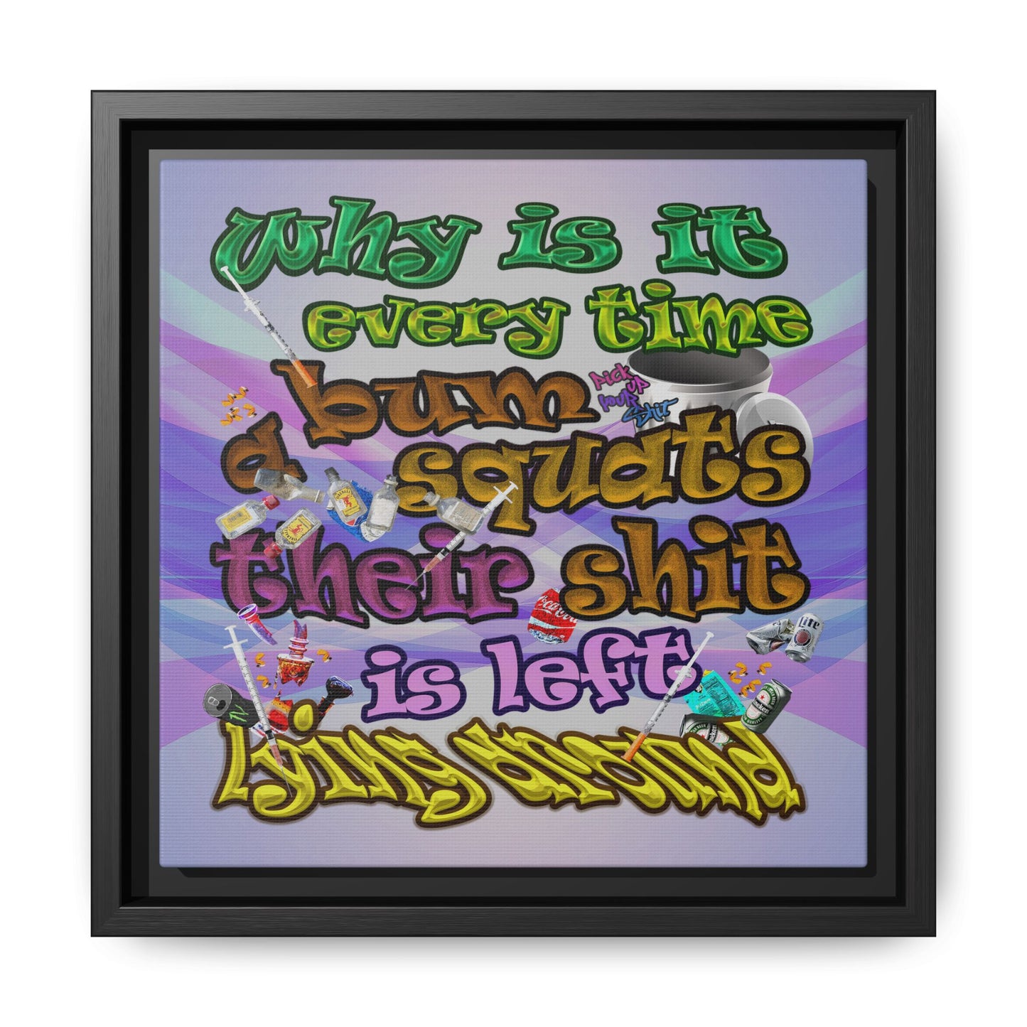 the bum's shit - framed canvas art (light blue-pink wave)