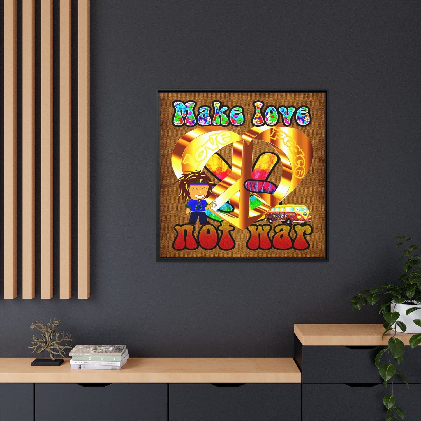 love peace - framed canvas art (brown papyrus)