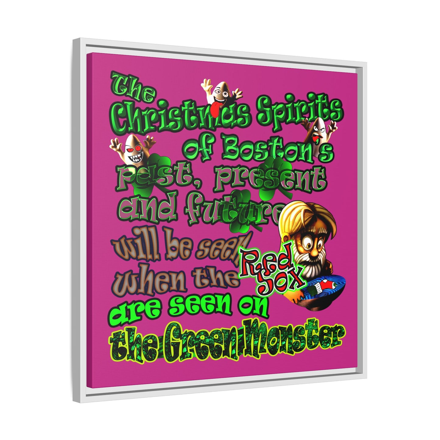 christmas spirits of boston - framed canvas art (pink)