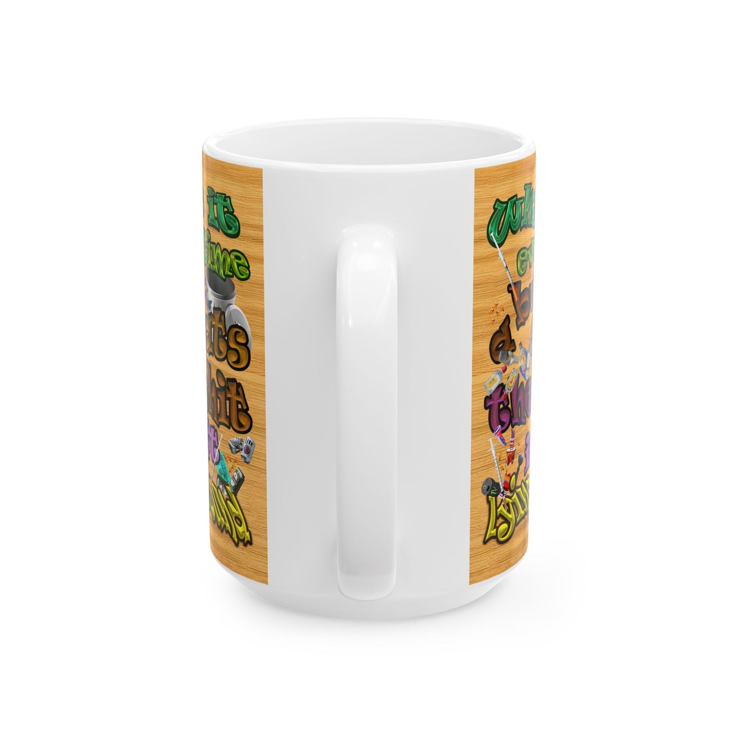 the bum's shit - White Mug (butterscotch wood finish)