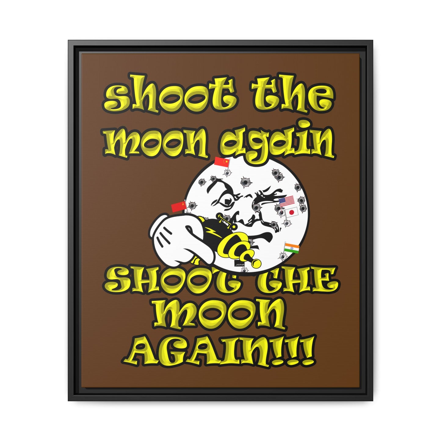 shoot the moon again - framed canvas art (brown)