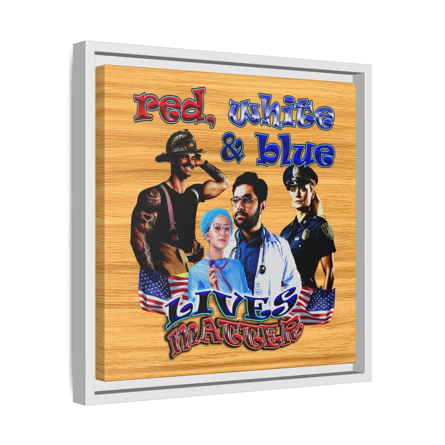 rw&b lives matter - framed canvas art (butterscotch wood finish)