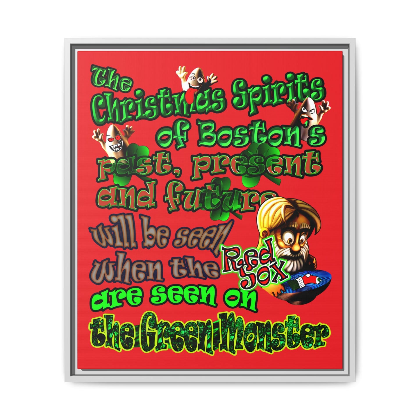 christmas spirits of boston - framed canvas art (red)