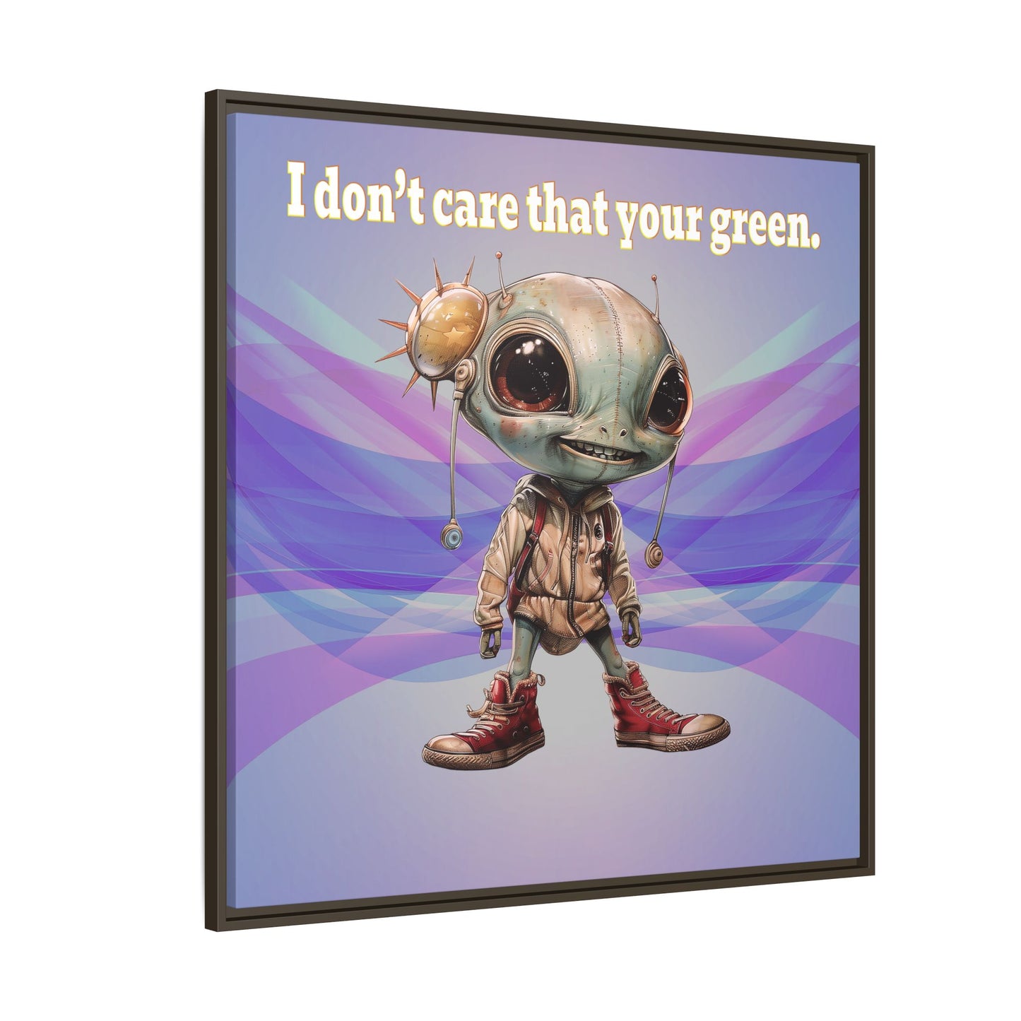 I don't care that your green - framed canvas art (light blue-pink wave)