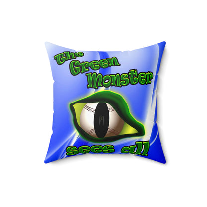 green monster - Spun Polyester Square Pillow - (blue-white wave)