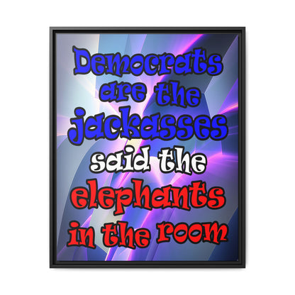 donkeys and elephants - framed canvas art (grey-pink wave)