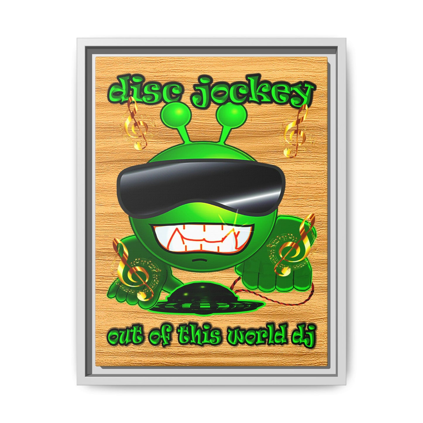 disc jockey - framed canvas art (butterscotch wood finish)