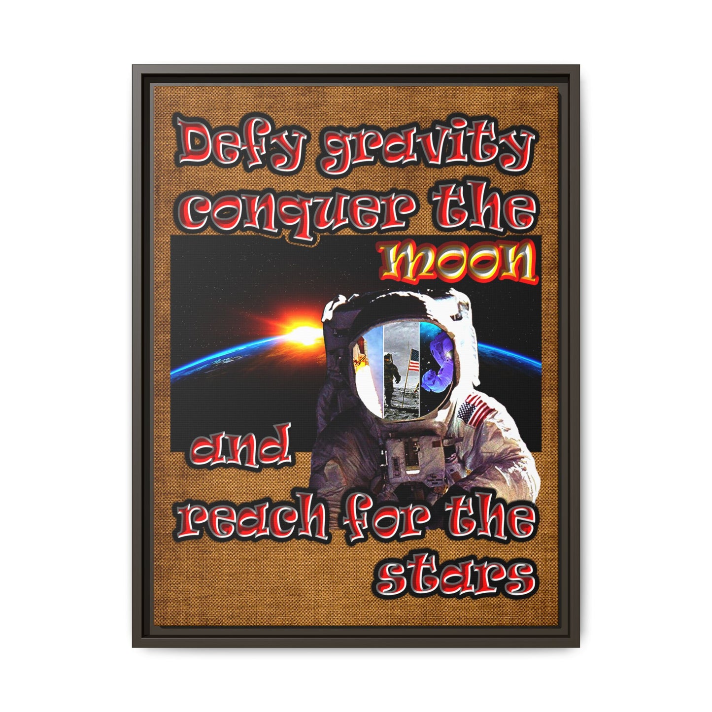 defy conquer reach - framed canvas art (brown papyrus)