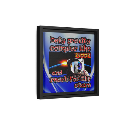 defy conquer reach - framed canvas art (blue-white wave)