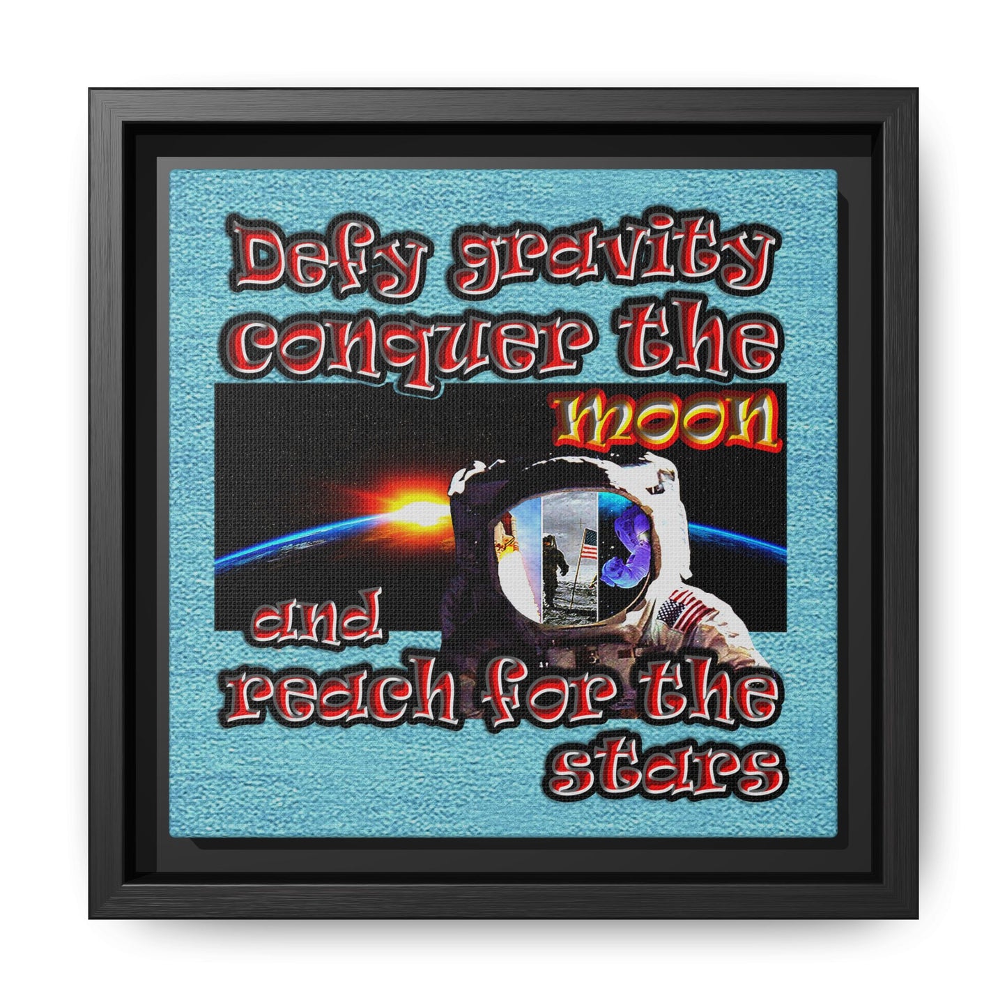 defy conquer reach - framed canvas art (faded blue)