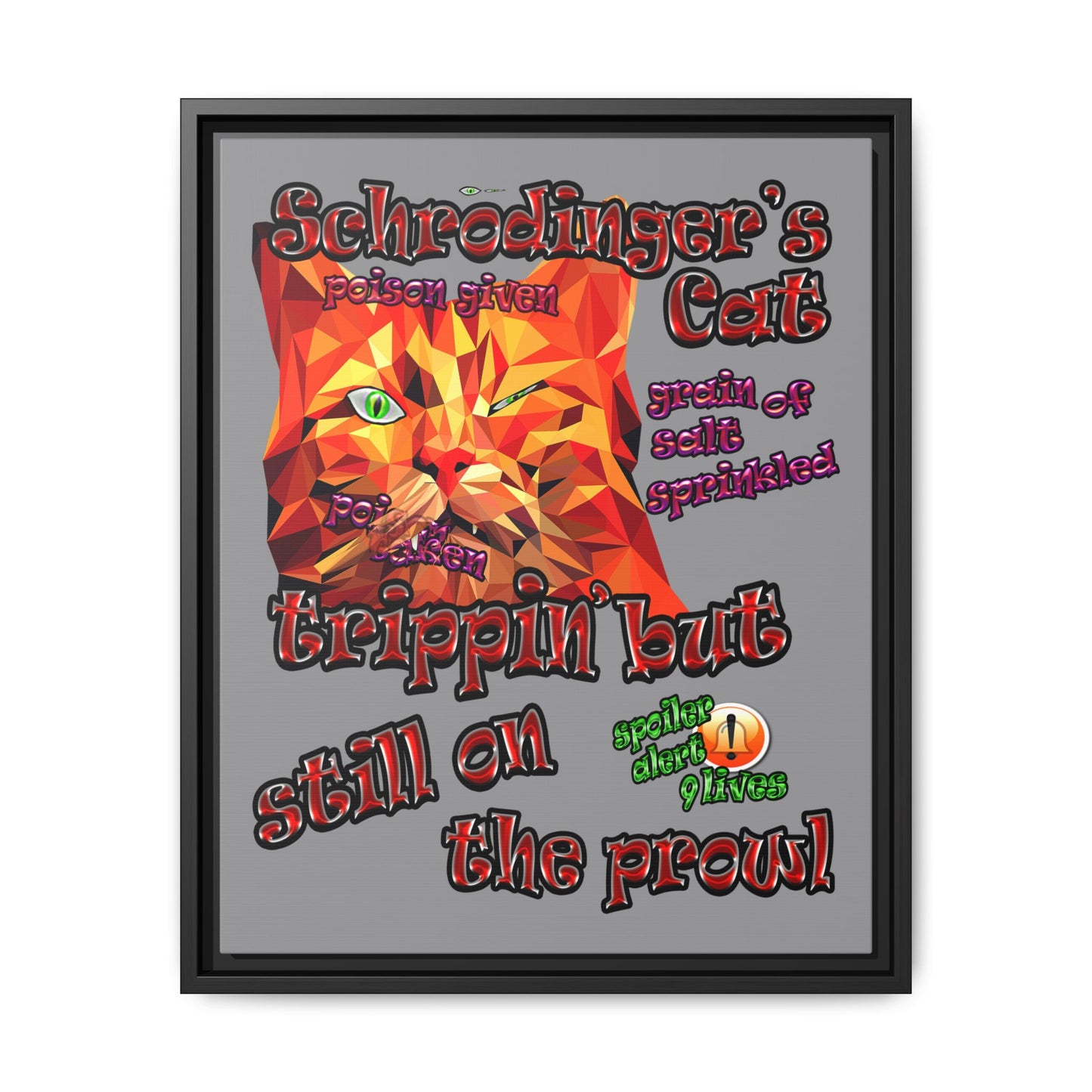 schrodinger's cat - framed canvas art (grey)