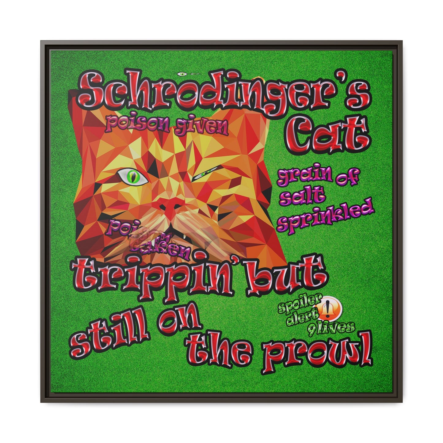 schrodinger's cat - framed canvas art (green turf)