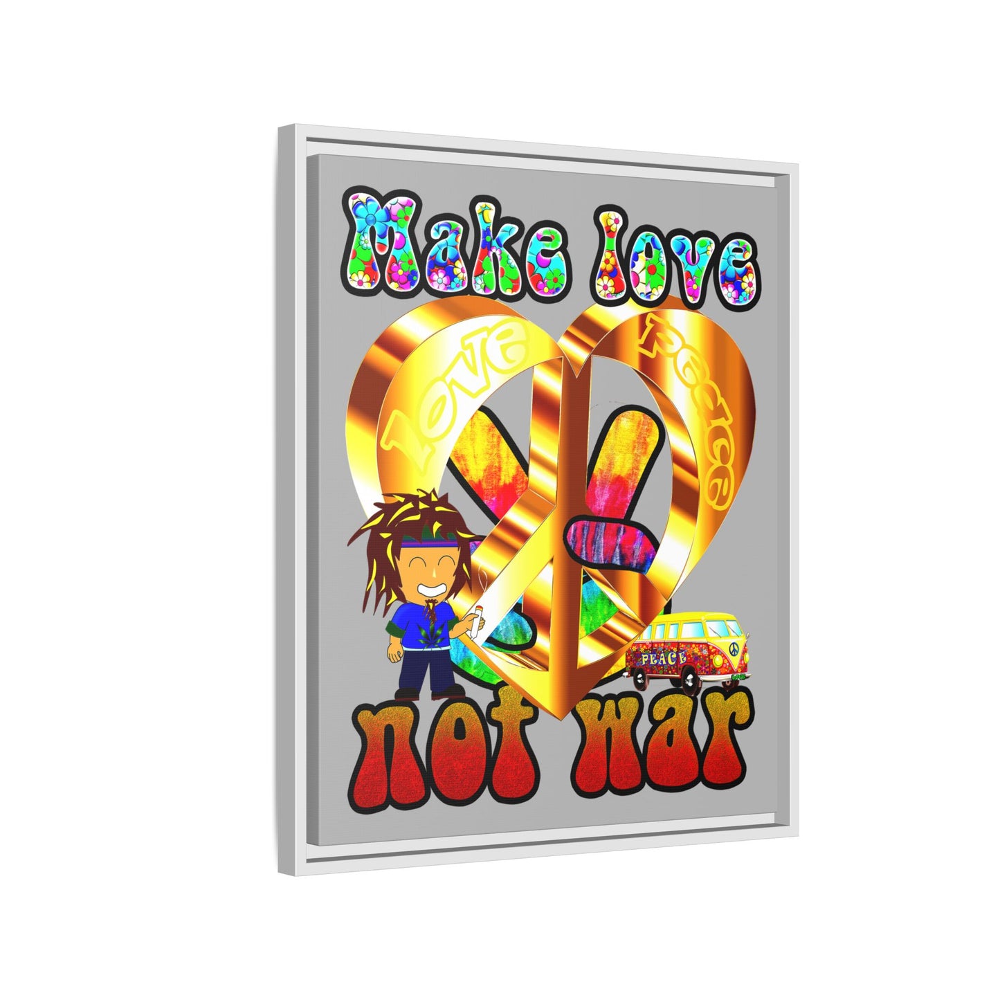 love peace - framed canvas art (light grey)