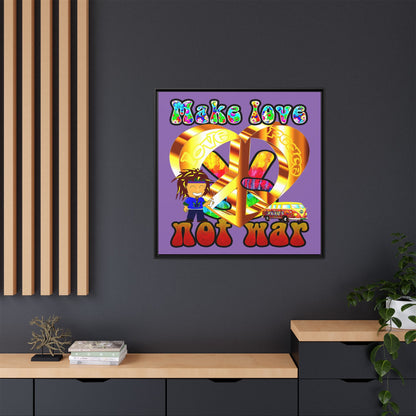 love peace - framed canvas art (light purple)