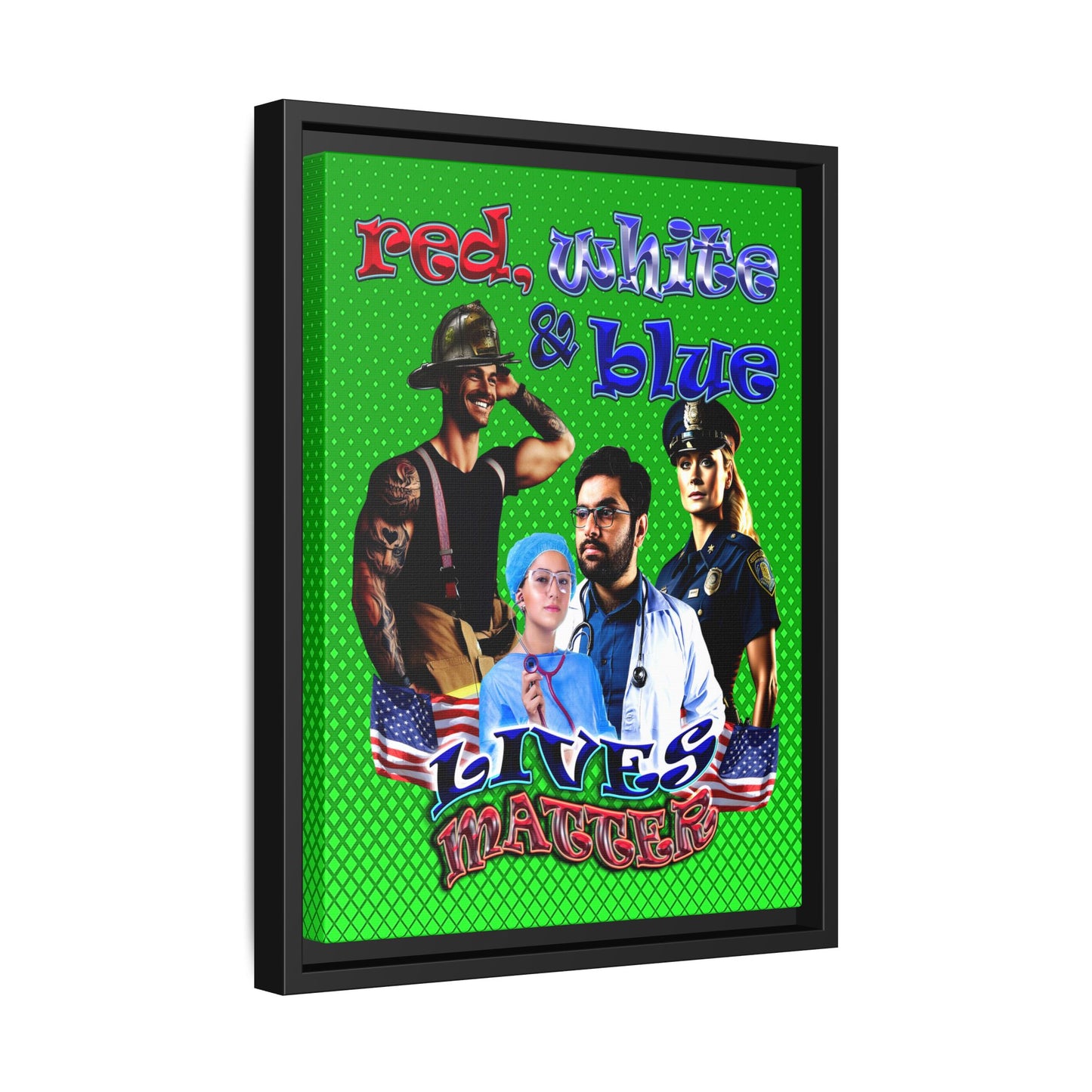 rw&b lives matter - framed canvas art (logo green)