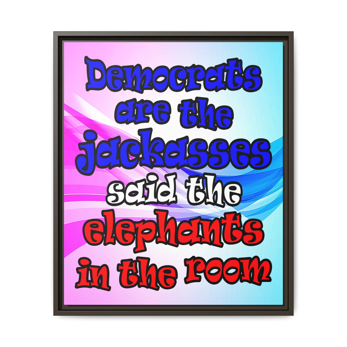 donkeys and elephants - framed canvas art (light blue-pink wave)