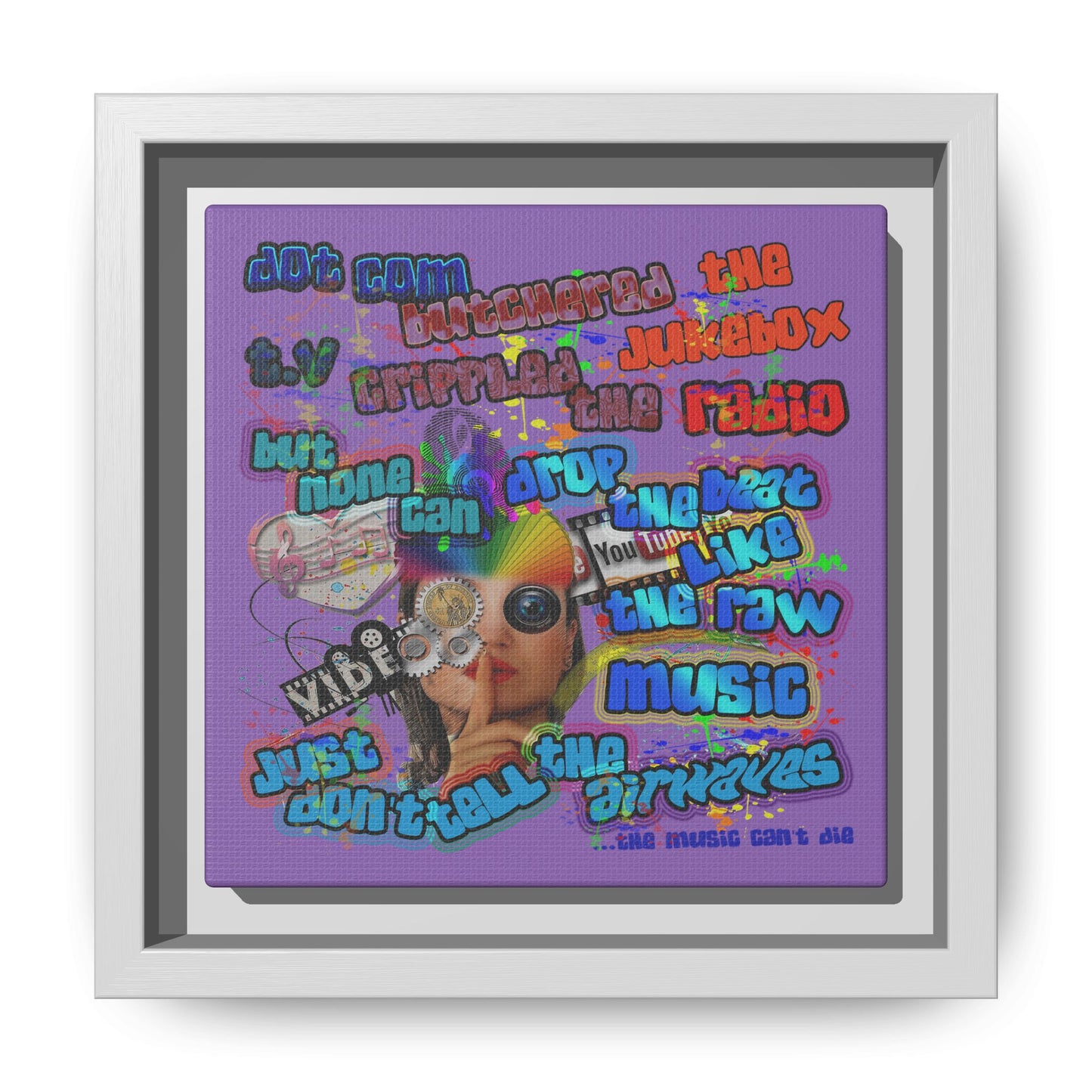 drop the beat - framed canvas art (light purple)