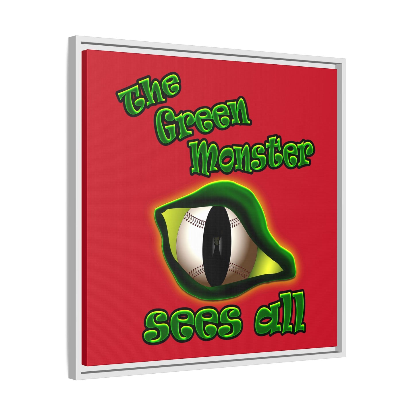 green monster - framed canvas art (dark red)