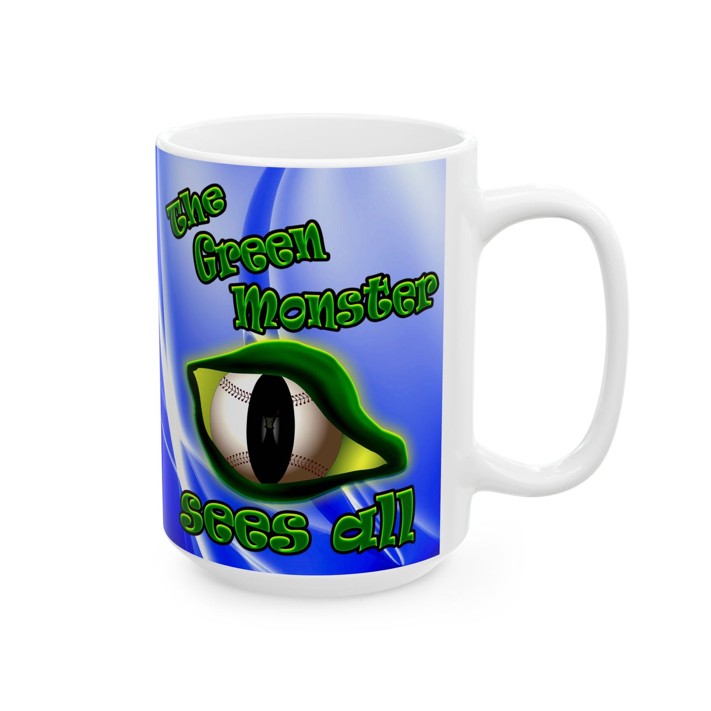 green monster - White Mug (blue-white wave)