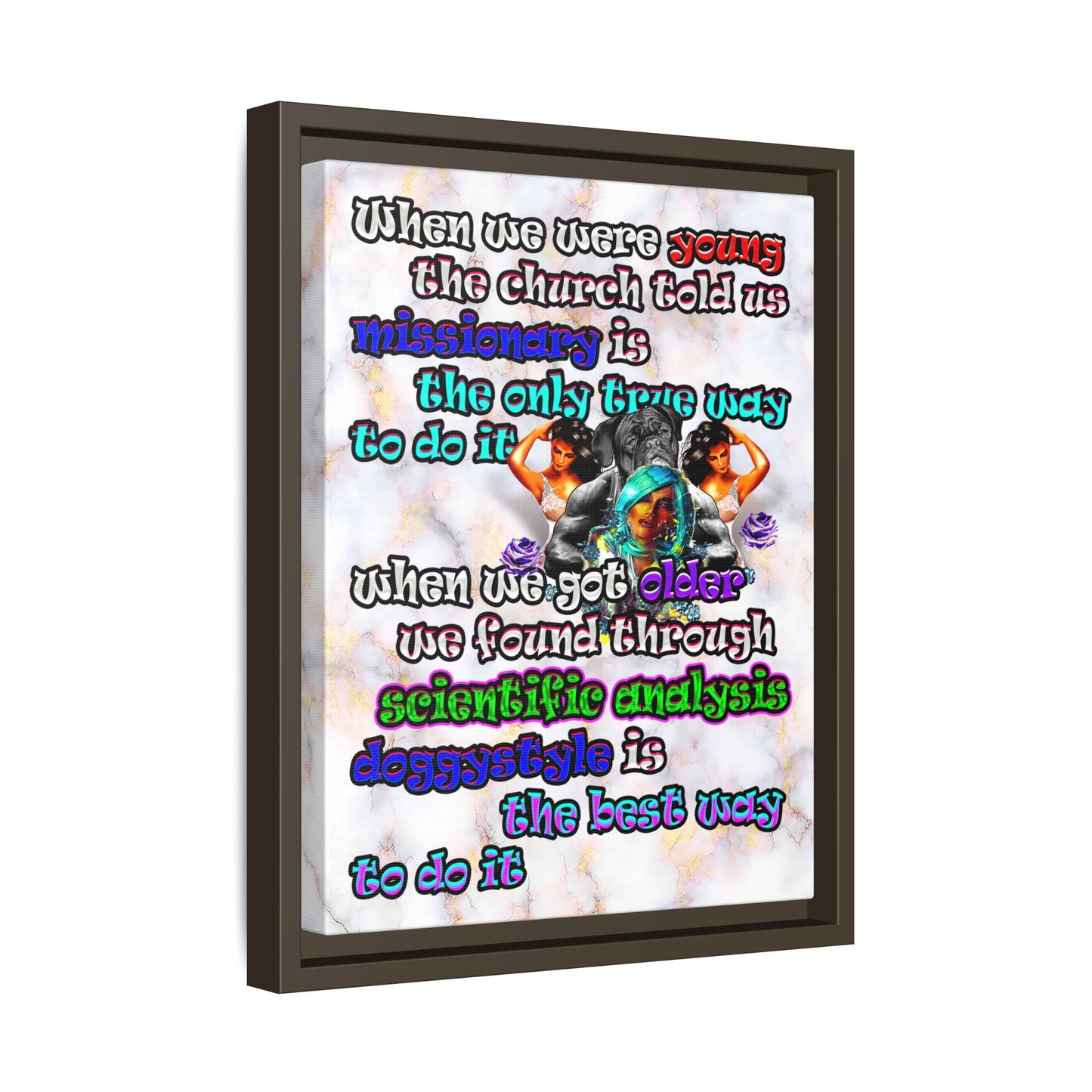doggystyle - framed canvas art (white marble)