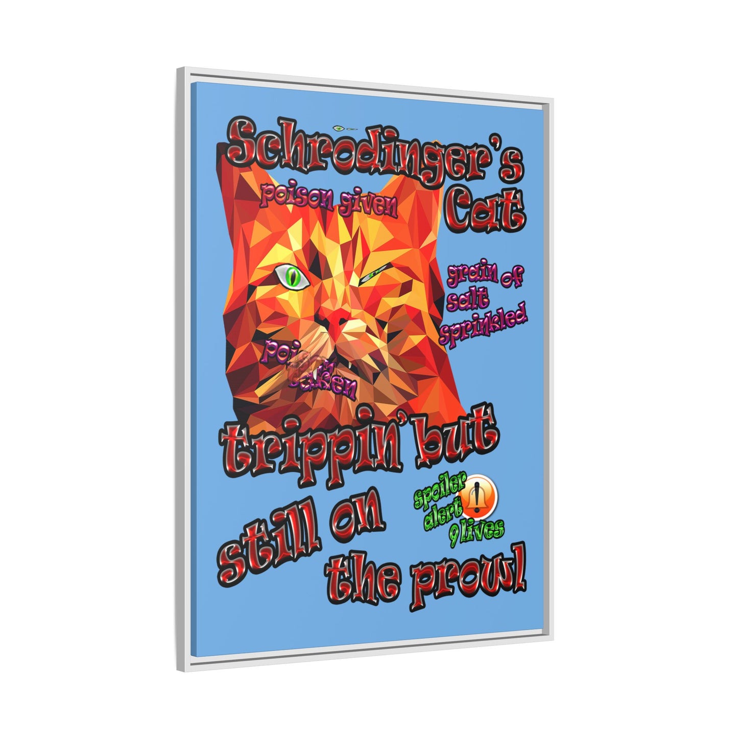 schrodinger's cat - framed canvas art (light blue)