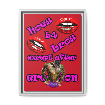 hoes b4 bros - framed canvas art (dark red)