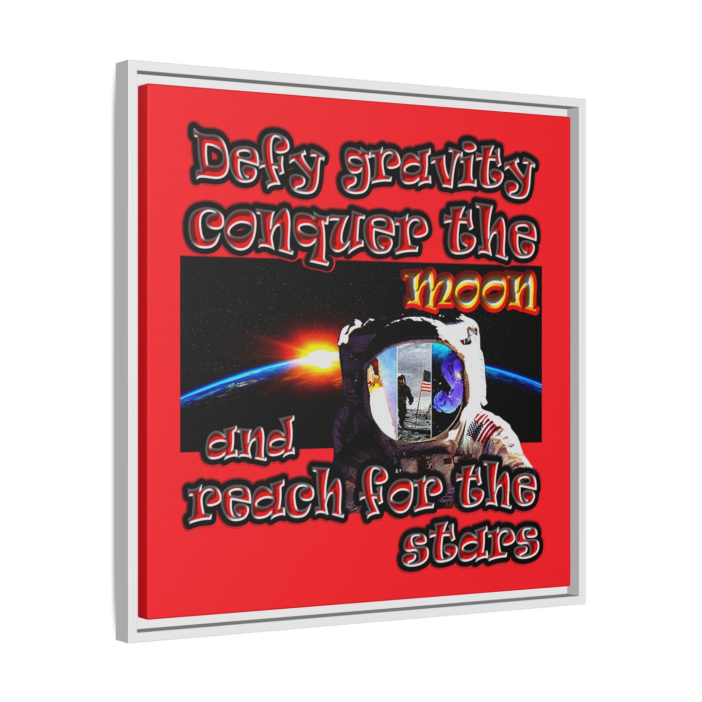 defy conquer reach - framed canvas art (red)