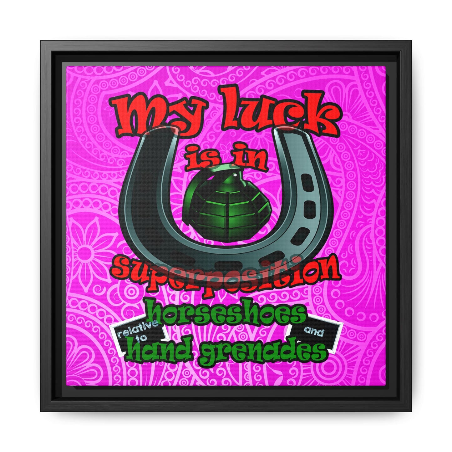my luck - framed canvas art (pink swirl)