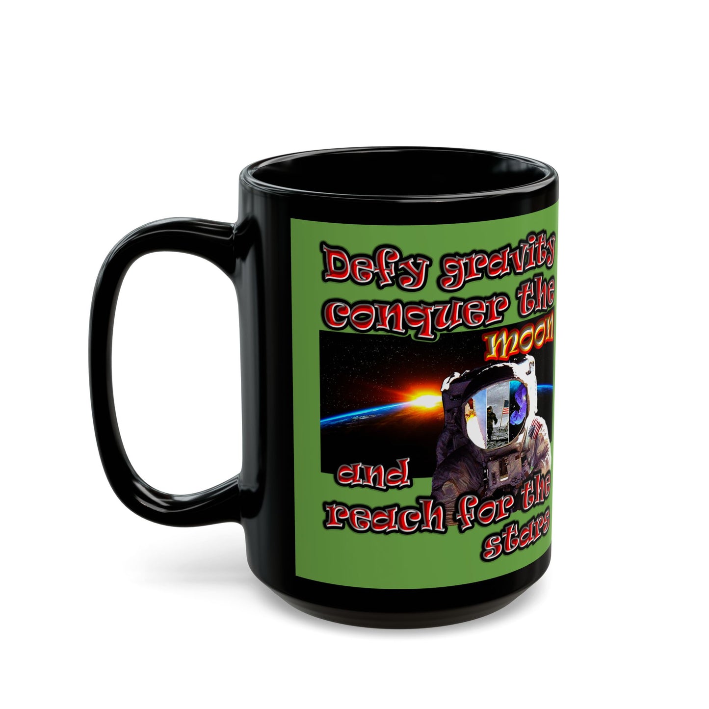 defy conquer reach - Black Mug (green)