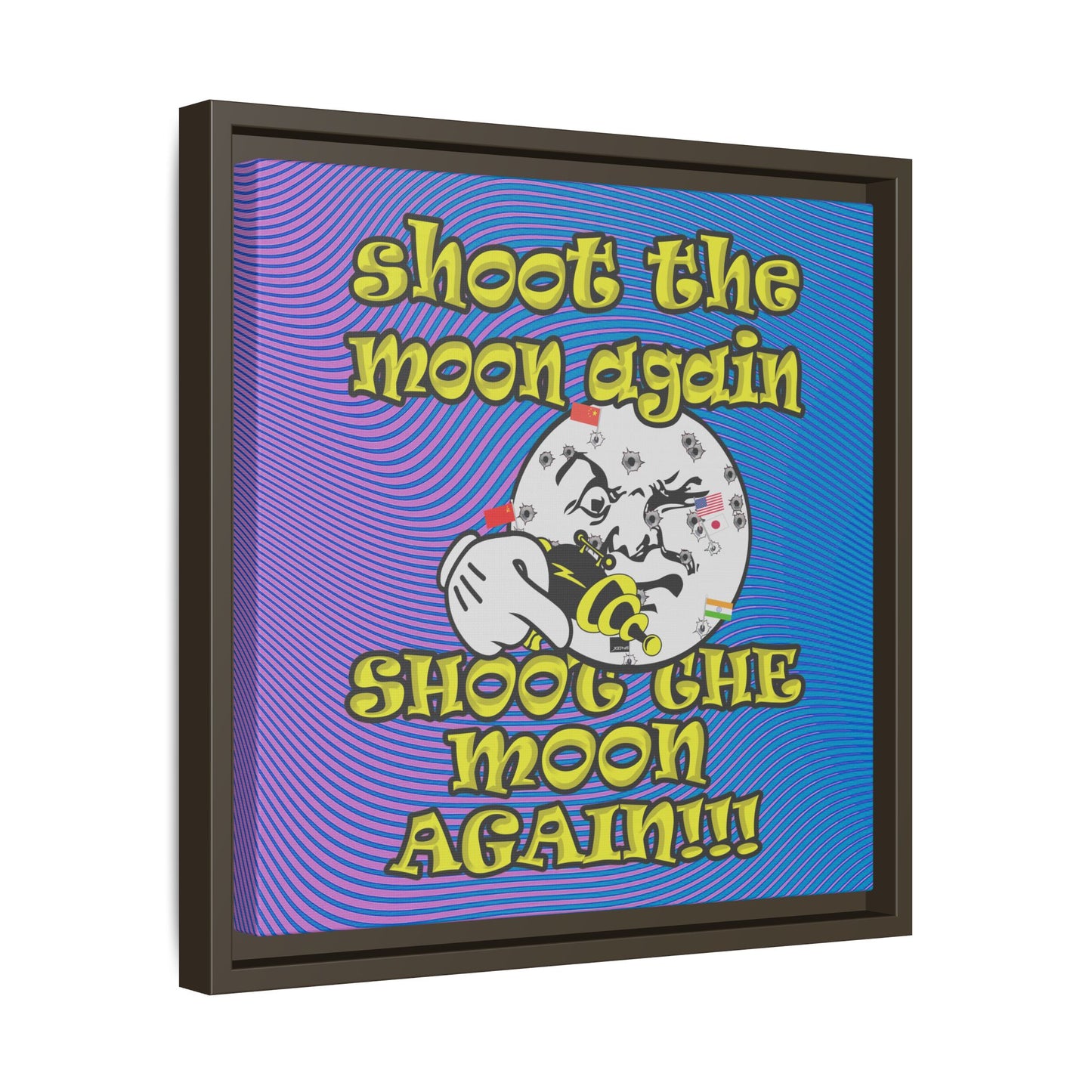 shoot the moon again - framed canvas art (light blue-purple wave)