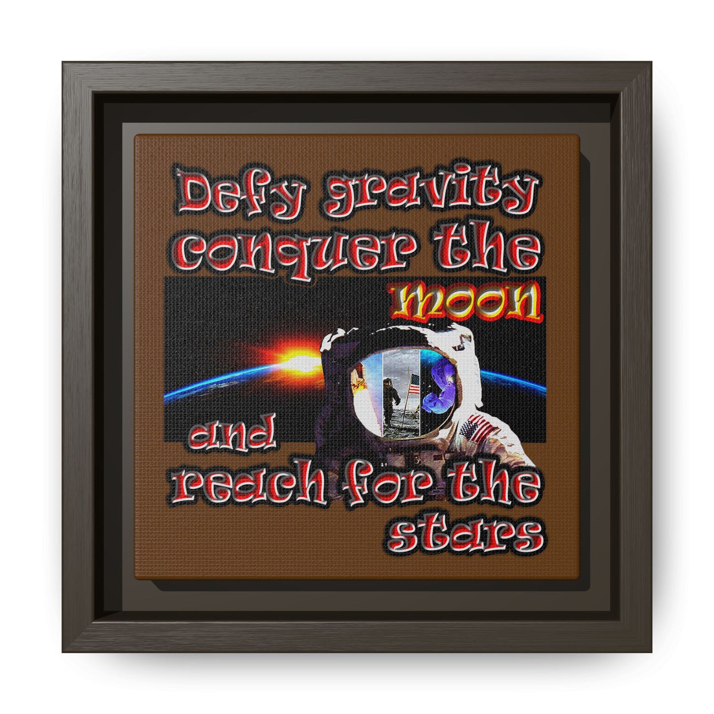 defy conquer reach - framed canvas art (brown)