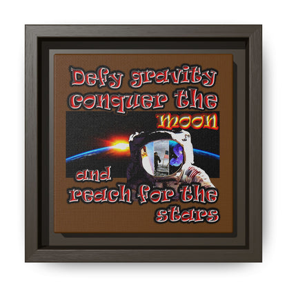 defy conquer reach - framed canvas art (brown)