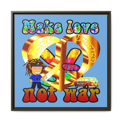 love peace - framed canvas art (light blue)