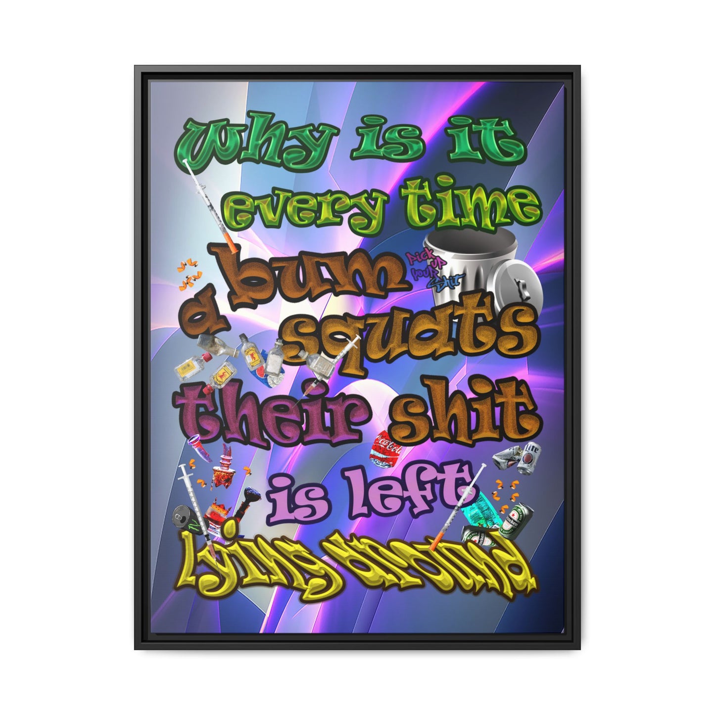 the bum's shit - framed canvas art (grey-pink wave)