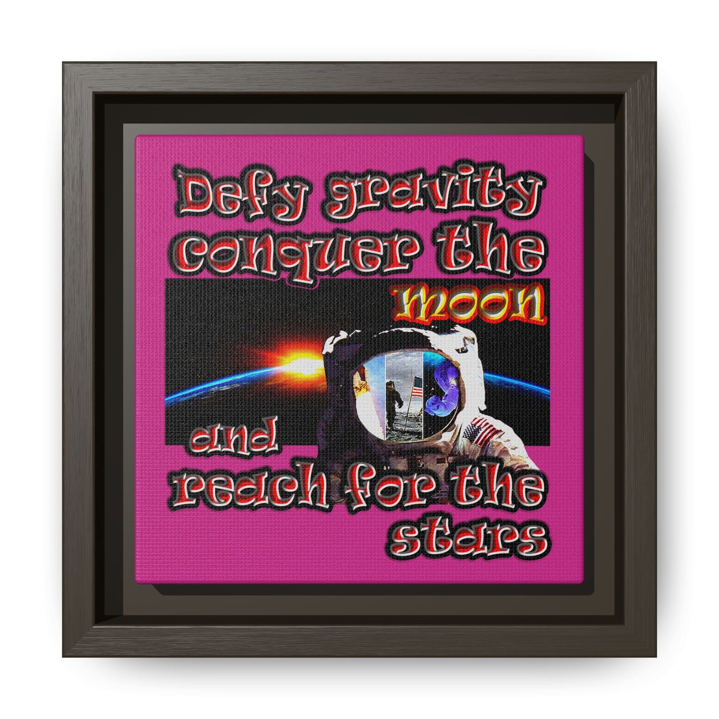 defy conquer reach - framed canvas art (pink)