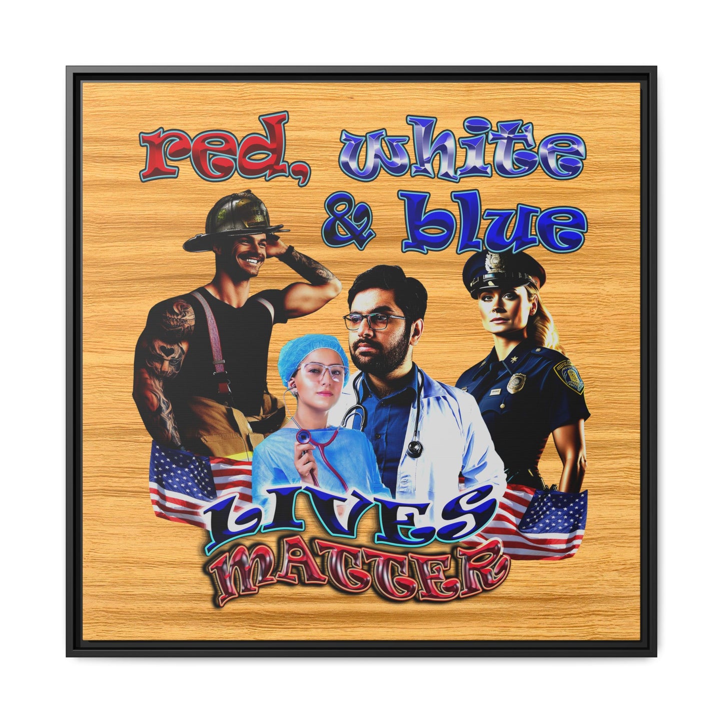 rw&b lives matter - framed canvas art (butterscotch wood finish)