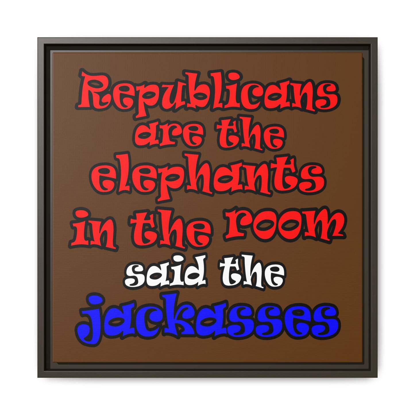 donkeys and elephants - framed canvas art (brown)