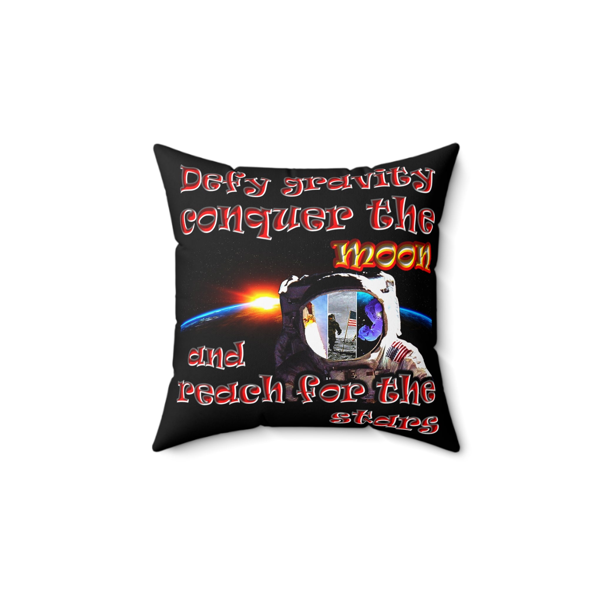 defy conquer reach - Spun Polyester Square Pillow - (black)