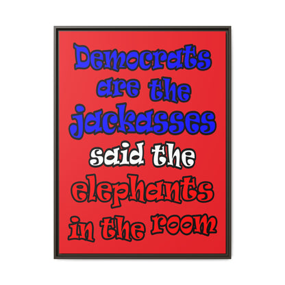 donkeys and elephants - framed canvas art (red)