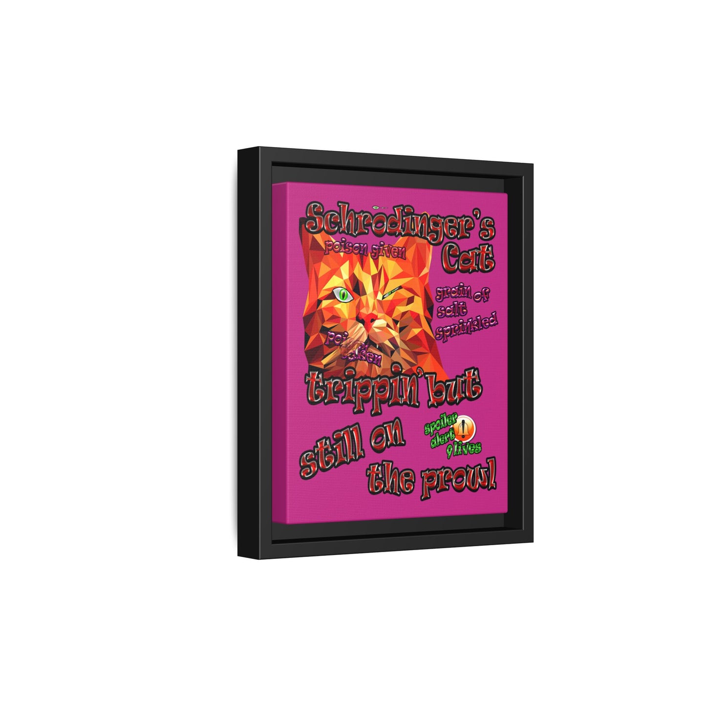 schrodinger's cat - framed canvas art (pink)