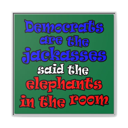 donkeys and elephants - framed canvas art (dark green)