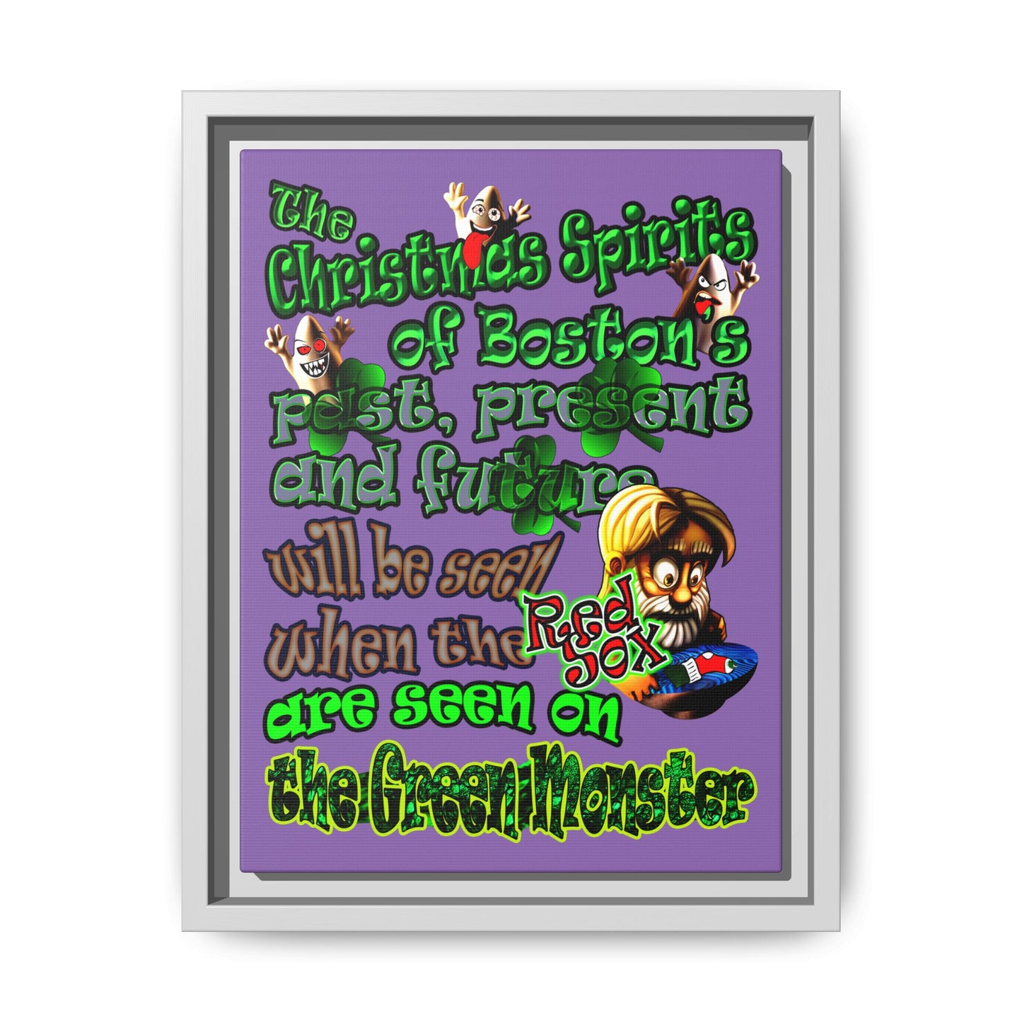 christmas spirits of boston - framed canvas art (light purple)
